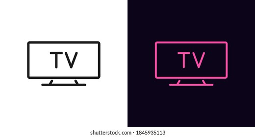 Outline tv icon. Linear television sign, isolated widescreen tv display with editable stroke. Desktop device and gadget. Simple icon, sign, symbol for Interface design and Motion graphic. Vector