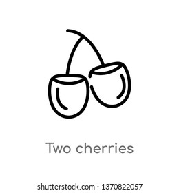 outline two cherries vector icon. isolated black simple line element illustration from bistro and restaurant concept. editable vector stroke two cherries icon on white background