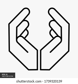 An outline of two hands with a white background, Hand icon in flat style for web design. Vector image