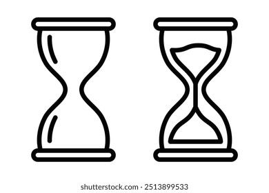 Outline of two hourglass icons. Vector illustration symbolizing time, waiting, or deadlines. Editable stroke.