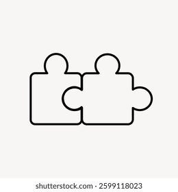 Outline of two interlocking puzzle pieces on a plain background. Simple puzzle design, puzzle connection, puzzle pieces fitting together. Minimal illustration vector.