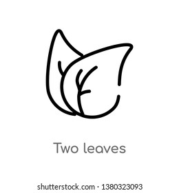 outline two leaves vector icon. isolated black simple line element illustration from ecology concept. editable vector stroke two leaves icon on white background