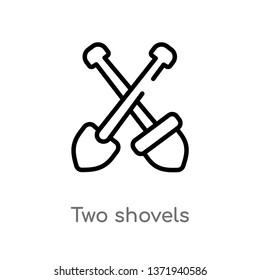 outline two shovels vector icon. isolated black simple line element illustration from construction concept. editable vector stroke two shovels icon on white background