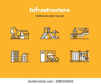 Outline two-color icon set. 
gas, recycling, recycle, socket, rosette, electric, outlet, energy, house, electricity, station, outline, plumbing, engineering, wastewater, illustration, elements, icons.