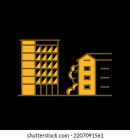 Outline two-color icon set. Office building and apartment house outline icon