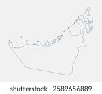 Outline UAE map isolated on white background. United Arab Emirates map. UAE map outline template. Vector illustration