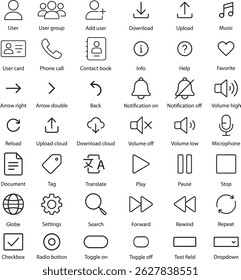 Outline UI Vector Icons Set, Isolated on White Background