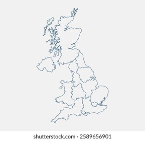 Outline UK map isolated on white background. United Kingdom map. UK map outline template. Vector illustration