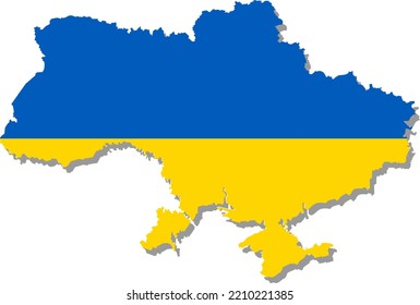 An outline of Ukraine map, a country in Eastern Europe and former USSR with pattern of its flag in blue and yellow. Its territory includes Crimea which was annex by Russia in 2014. 