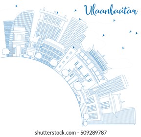 Outline Ulaanbaatar Skyline with Blue Buildings and Copy Space. Vector Illustration. Business Travel and Tourism Concept with Historic Buildings. Image for Presentation Banner Placard and Web.