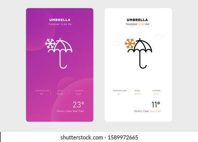 outline umbrella icon design concept on white and purple backgrounds. vector weather icon and web element for mobile applications