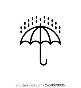 Outline umbrella protecting from falling rain drops on protection weather