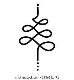 Outline Unalome Sacred Buddhist Symbol. Black line isolated on white background.Yoga Studio Logo Design. Tattoo design. Hindu style. Vector illustration