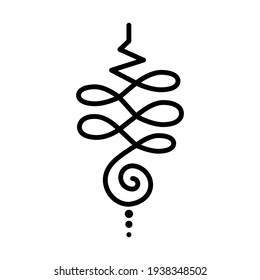 Outline Unalome Sacred Buddhist Symbol. Black line isolated on white background.Yoga Studio Logo Design. Tattoo design. Hindu style. Vector illustration