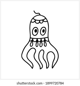 Outline underwater animal isolated on white. Hand drawing art line. Coloring page book. Outline sea life. Vector stock illustration. EPS 10