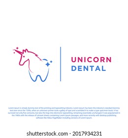 Outline unicorn dental logo vector template. Simple Design Tooth and unicorn with minimal line 