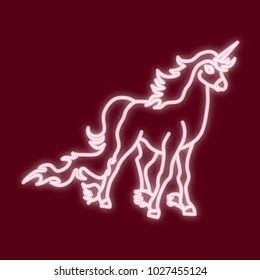 The outline of the unicorn. Vector image with the effect of neon glow. Element of design, interface