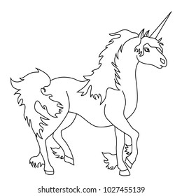 The outline of the unicorn. Vector image, thin lines. Element of design, interface