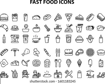 Outline unique fast food Icon set