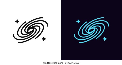 Outline universe icon, with editable stroke. Galaxy with stars, space universe pictogram. Black hole, galactic spiral, milky way, stellar vortex, interstellar portal. Vector icon for UI and Animation