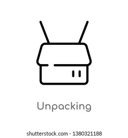 outline unpacking vector icon. isolated black simple line element illustration from delivery and logistics concept. editable vector stroke unpacking icon on white background