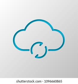 outline update simple cloud icon. linear symbol with thin outline. Paper design. Cutted symbol with shadow