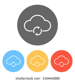 outline update simple cloud icon. linear symbol with thin outline. Set of white icons on colored circles