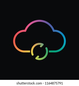 outline update simple cloud icon. linear symbol with thin outline. Rainbow color and dark background