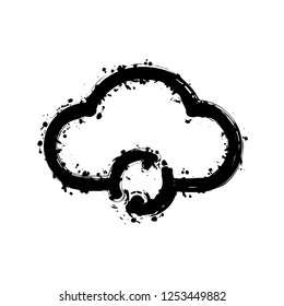 outline update simple cloud icon. linear symbol with thin outline. Black ink with splashes on white background