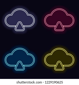 outline upload simple cloud icon. linear symbol with thin outline. Set of neon sign. Casino style on dark background. Seamless pattern