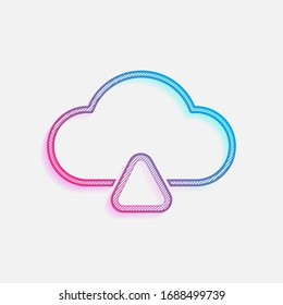 ein einfaches Cloud-Symbol umreißen. lineares Symbol mit dünner Umrisslinie. Technologie-Logo mit diagonalen Linien und farbigem Farbverlauf. Neongrafik, Lichteffekt. Blau und Rot