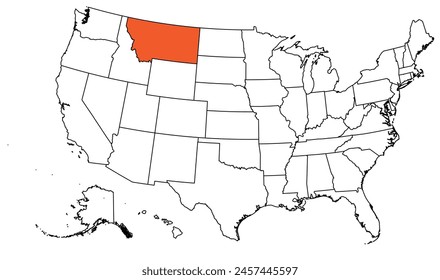 The outline of the US map with state borders. The US state of Montana