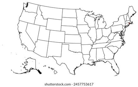 Der Umriss der US-Landkarte mit Staatsgrenzen. Der US-Bundesstaat Rhode Island