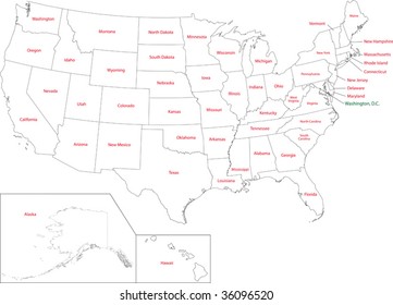 Outline USA map with states