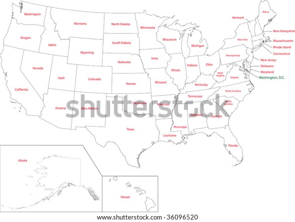 Outline Usa Map States Stock Vector (Royalty Free) 36096520