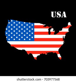 The outline of the USA with a watercolor flag inside. Vector illustration
