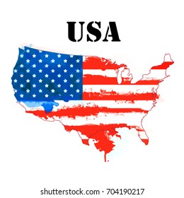 The outline of the USA with a watercolor flag inside. Vector illustration