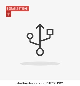 Outline Usb icon isolated on grey background. Editable stroke. Vector illustration. Eps10.