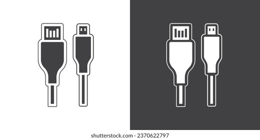 Esquema de cable de tipo Usb Icono. Señales y símbolos del vector del icono del cable USB enchufe, ilustración del vector del icono del cargador. Símbolo del smartphone Charger en estilo plano de moda sobre fondo blanco y negro.