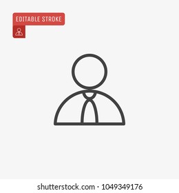 Outline User icon isolated on grey background. Line Person pictogram. Human avatar symbol for website design, mobile application, ui. Editable stroke. Vector illustration, eps10.