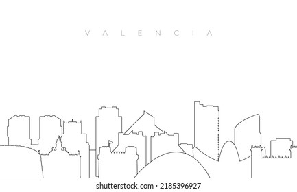 Outline Valencia skyline. Trendy template with Valencia city buildings and landmarks in line style. Stock vector design. 