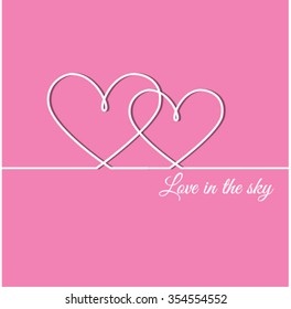 Outline Valentines day for Design, Website, Background, Banner. Heart Silhouette for greeting card or Premium flyer. Valentines card with line heart and Love in the sky phrase. Vector. Best gift