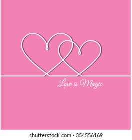 Outline Valentines day for Design, Website, Background, Banner. Heart Silhouette for greeting card or Premium flyer. Valentines card with line heart and Love is Magic phrase. Vector. Best gift