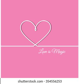 Outline Valentines day for Design, Website, Background, Banner. Heart Silhouette for greeting card or Premium flyer. Valentines card with line heart and Love is Magic phrase. Vector. Best gift