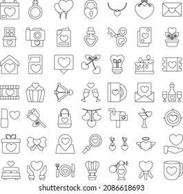 Outline Valentines day flat vector icon collection set