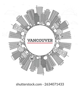 Outline Vancouver Canada City Skyline with Modern Buildings and copy space Isolated on White. Vector Illustration. Vancouver Cityscape with Landmarks.