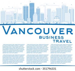 Outline Vancouver skyline with blue buildings and copy space. Vector illustration. Business travel and tourism concept with place for text. Image for presentation, banner, placard and web site.
