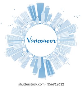 Outline Vancouver skyline with blue buildings and copy space. Vector illustration. Business travel and tourism concept with place for text. Image for presentation, banner, placard and web site.