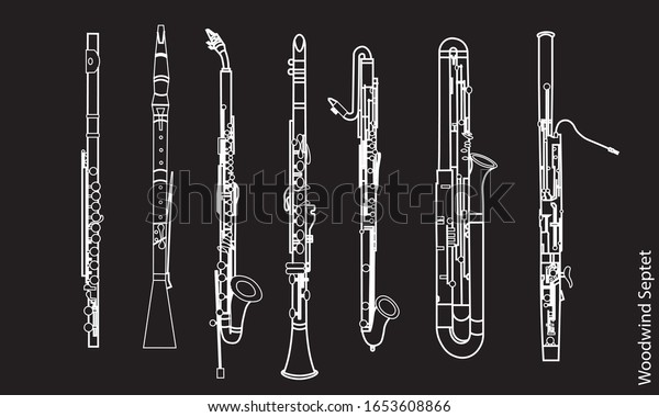 Outline Various Musical Instruments Flute Oboe Stock Vector Royalty Free 1653608866