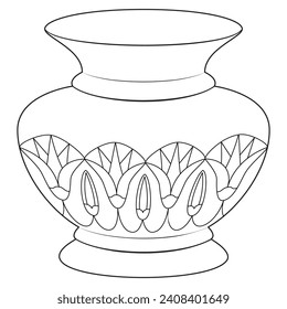 Outline vase, vector linear. Vase pottery, ancient pot greek illustration. Black and white. Art therapy Coloring page. Vector illustration